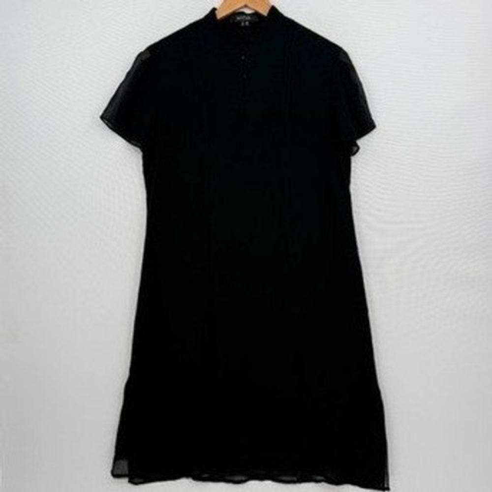 Nitya Dress Women Medium Black Chiffon Layered Mandarin Collar Goth Minimalist